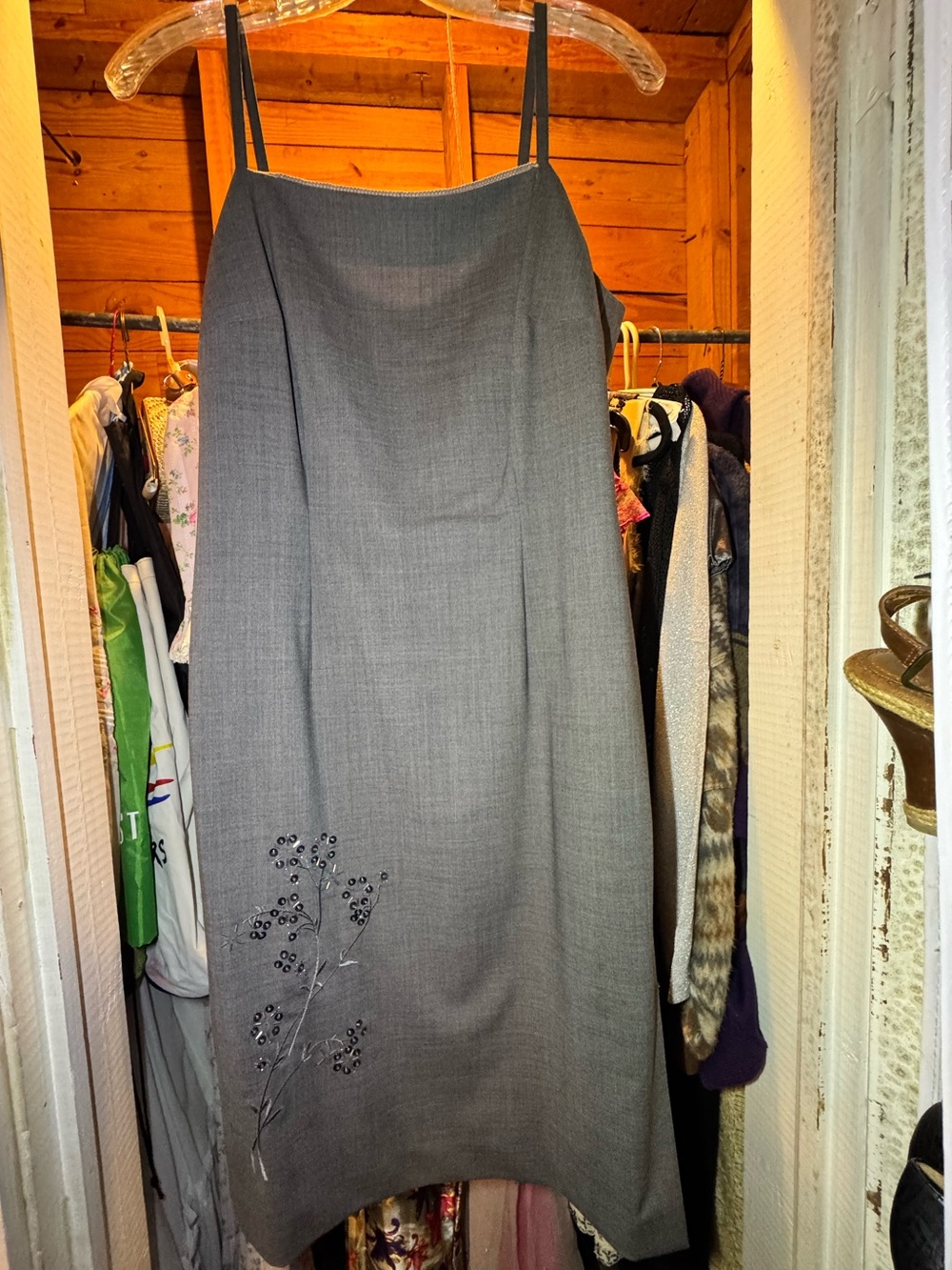 GAP Gray Midi Slip Skirt with Beaded Floral Accent